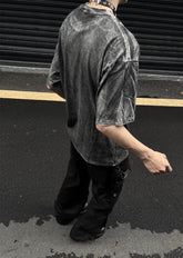 Hearujoy Vintage Oversized Washed Print Short Sleeve Top Unisex